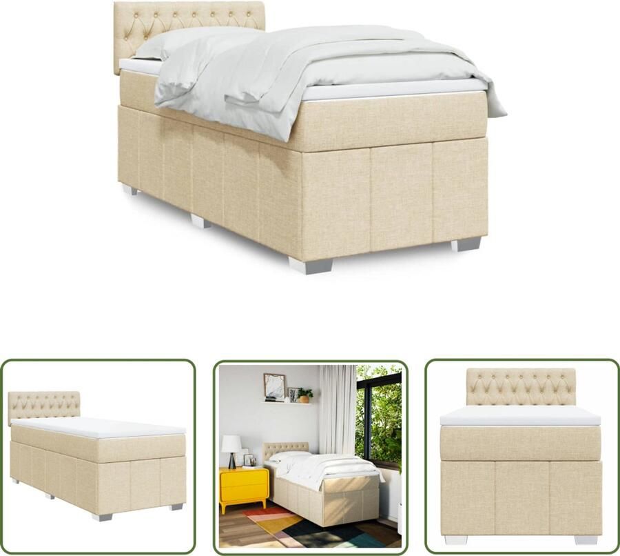 VidaXL Boxspring met matras stof crèmekleurig 100x200 cm Boxspring Matras Creme Kleurtje Tweepersoonsbed Boxspringset