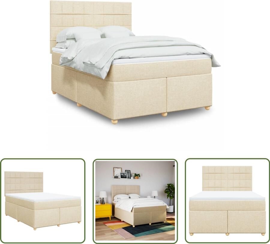 VidaXL Boxspring met matras stof crèmekleurig 140x200 cm Boxspring Matras Pocketvering Cremekleurig Bed Frame