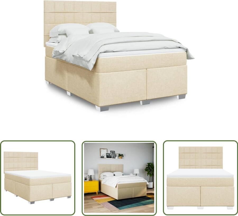 VidaXL Matras Boxspring met matras stof crèmekleurig 160x200 cm Pocketvering Hoofdbord Bed Frame