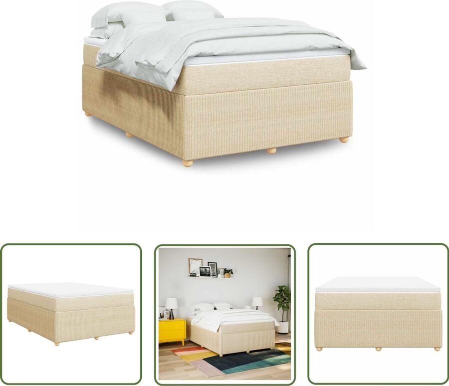 VidaXL Boxspring met matras stof crèmekleurig 160x200 cm Boxspring Matras Slaapcomfort Bedroom Furniture Creme Kleurtje