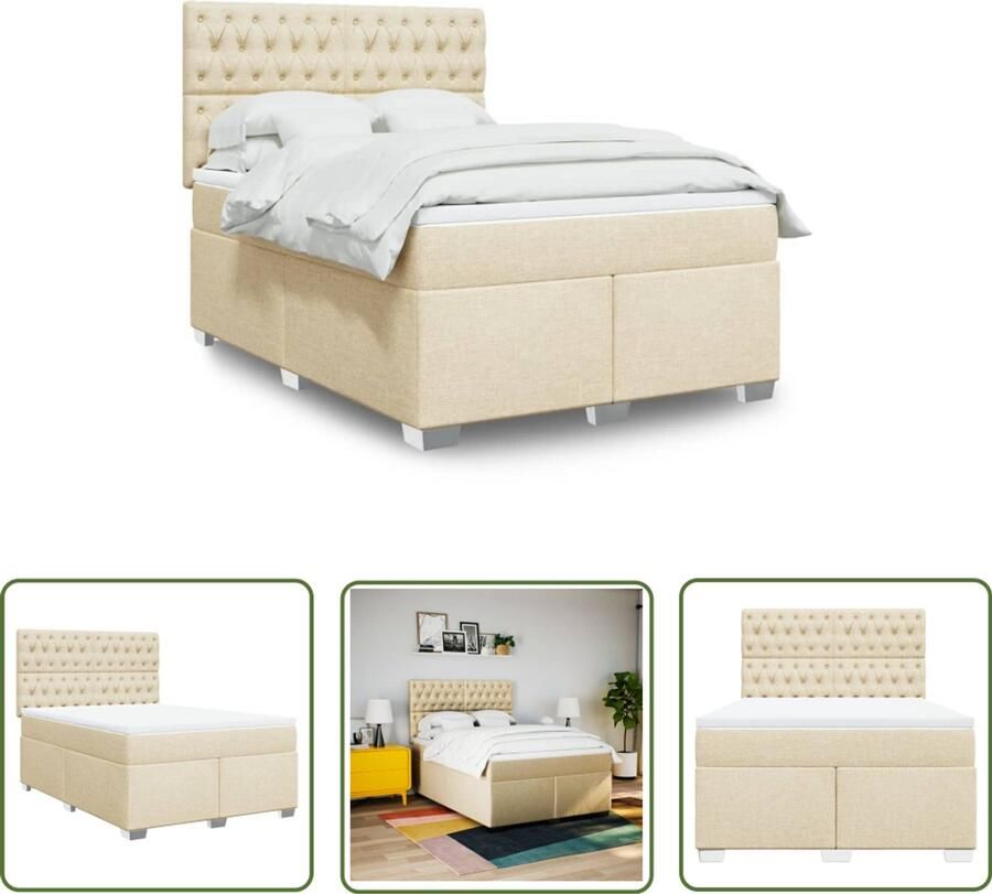 VidaXL Matras Boxspring met matras stof crèmekleurig 160x200 cm Slaapcomfort Bedroom Furniture Creme Kleur
