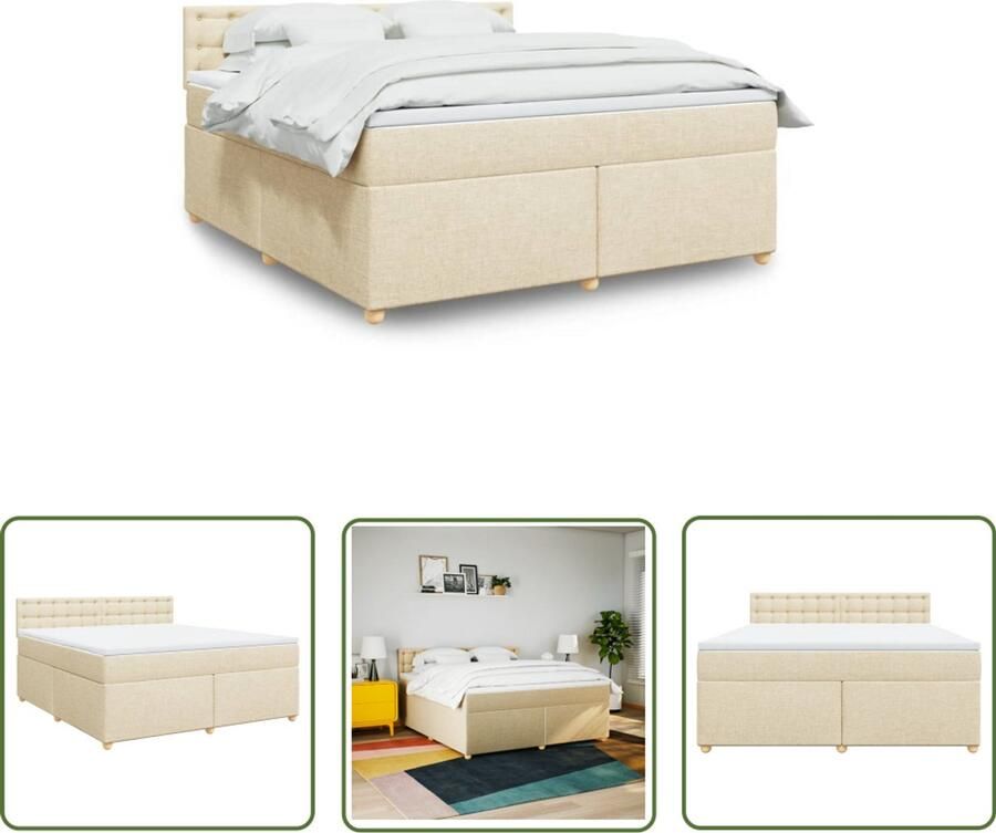 VidaXL Matras Boxspring met matras stof crèmekleurig 180x200 cm Creme Kleurt Bedroom Furniture Slaapkamer