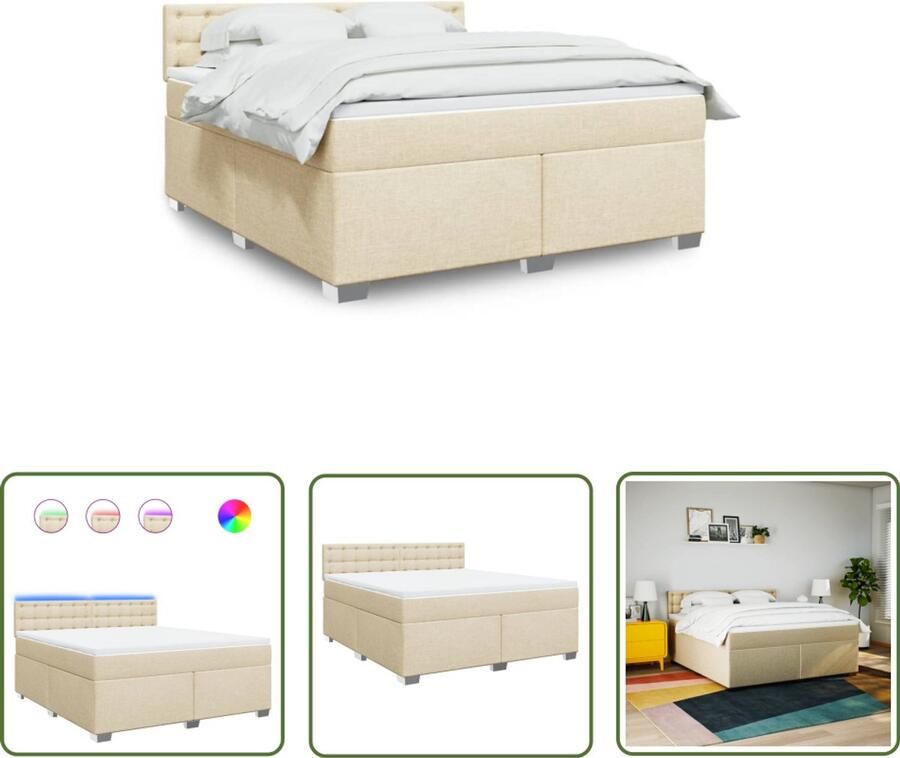 VidaXL Boxspring met matras stof crèmekleurig 180x200 cm Boxspring Matras Led Verlichting Creme Kleur Bedroom Furniture - Foto 2