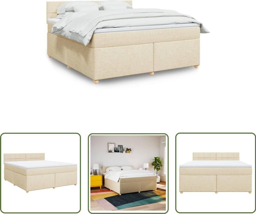 VidaXL Matras Boxspring met matras stof crèmekleurig 180x200 cm Pocketvering Creme Kleurig Bed Frame