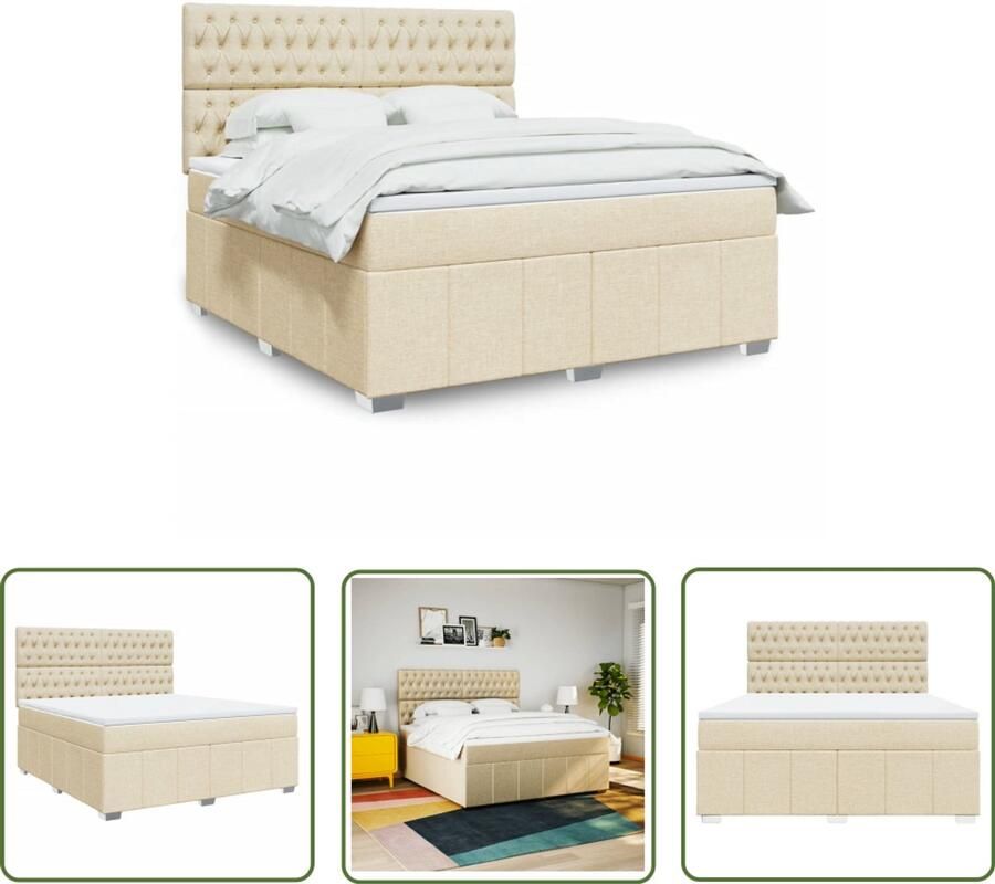 VidaXL Matras Boxspring met matras stof crèmekleurig 180x200 cm Slaapcomfort Creme Kleurig Pocketvering