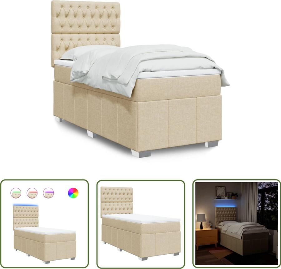 VidaXL Boxspring met matras stof crèmekleurig 80x200 cm Boxspring Matras Led Verlichting Creme Kleur Bedroom Furniture