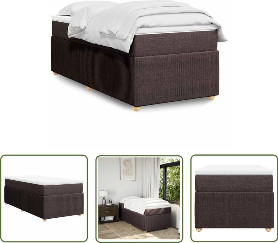 VidaXL Boxspring met matras stof donkerbruin 100x200 cm Boxspring Matras Bed Frame Donkere Kleuren Houten Frame