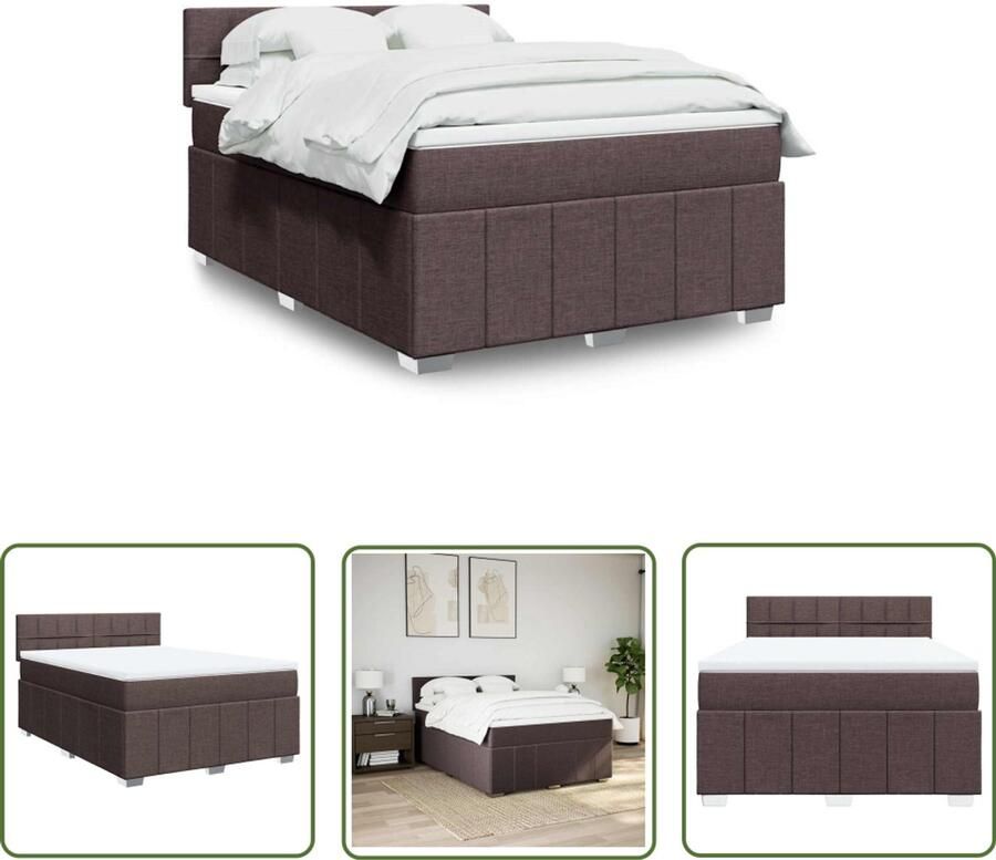 VidaXL Boxspring met matras stof donkerbruin 140x190 cm Boxspring Matras Slaapcomfort Pocketvering Hoofdbord