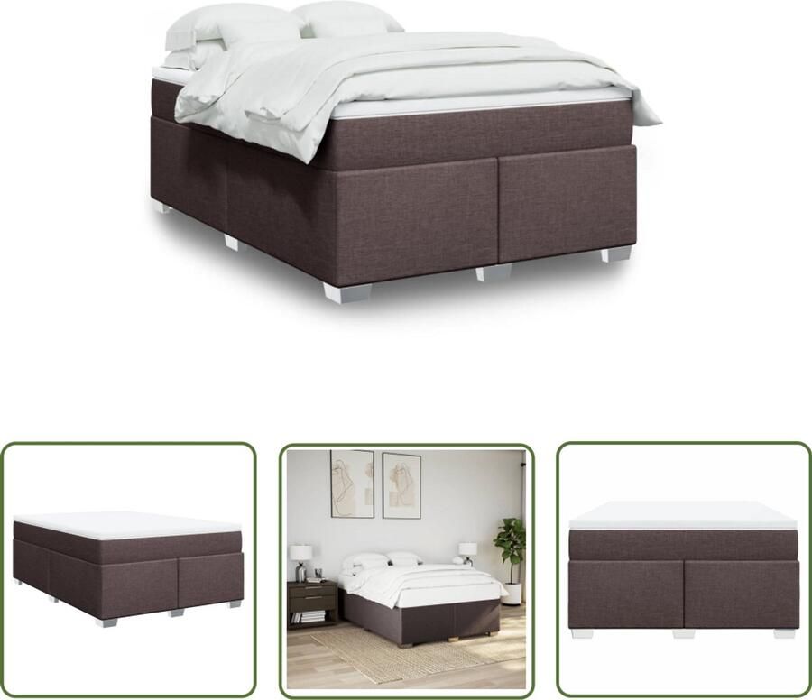 VidaXL Matras Boxspring met matras stof donkerbruin 140x200 cm Bed Frame Slaapcomfort Pocketvering