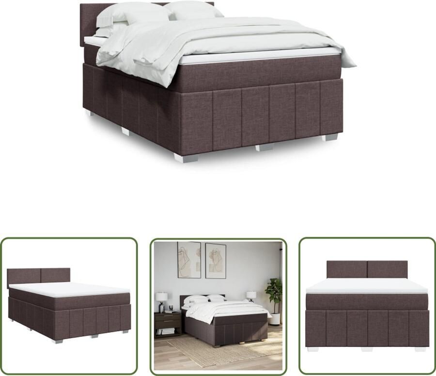 VidaXL Matras Boxspring met matras stof donkerbruin 140x200 cm Slaapcomfort Pocketvering Hoofdbord
