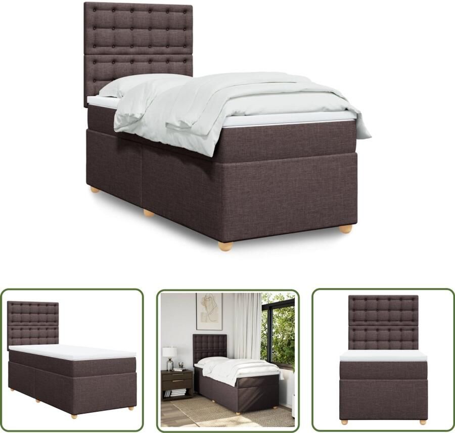 VidaXL Matras Boxspring met matras stof donkerbruin 90x190 cm Bed Frame Donkere Bruine Kleur Pocketvering