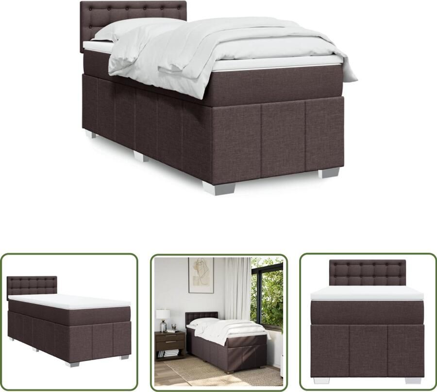 VidaXL Matras Boxspring met matras stof donkerbruin 90x190 cm Bed Frame Hoofdbord Pocketvering