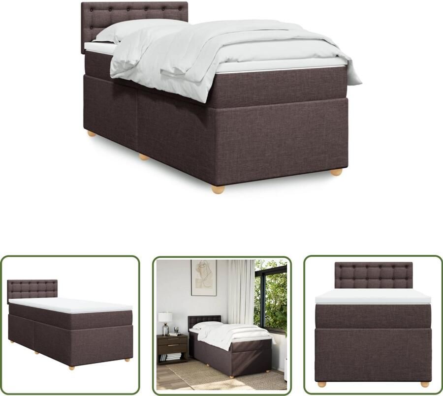 VidaXL Matras Boxspring met matras stof donkerbruin 90x190 cm Boxspringbed Slaapcomfort Pocketvering