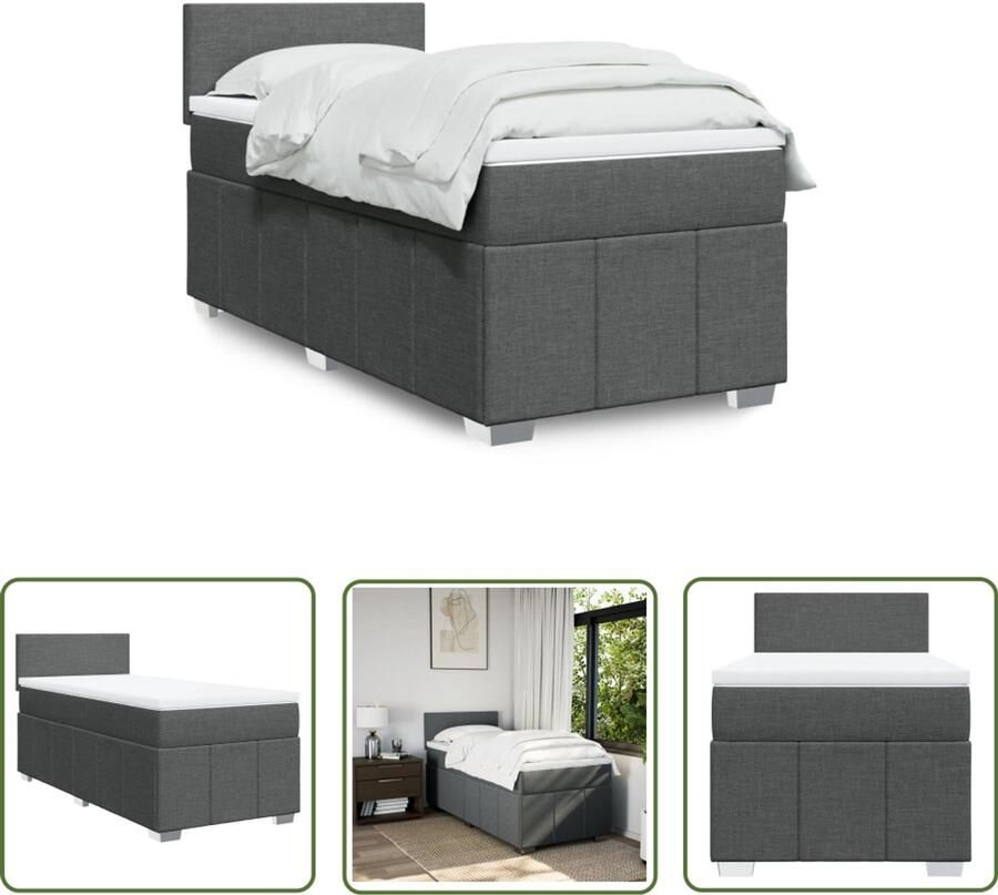 VidaXL Boxspring met matras stof donkergrijs 100x200 cm Boxspring Matras Slaapcomfort Pocketvering Hoofdbord