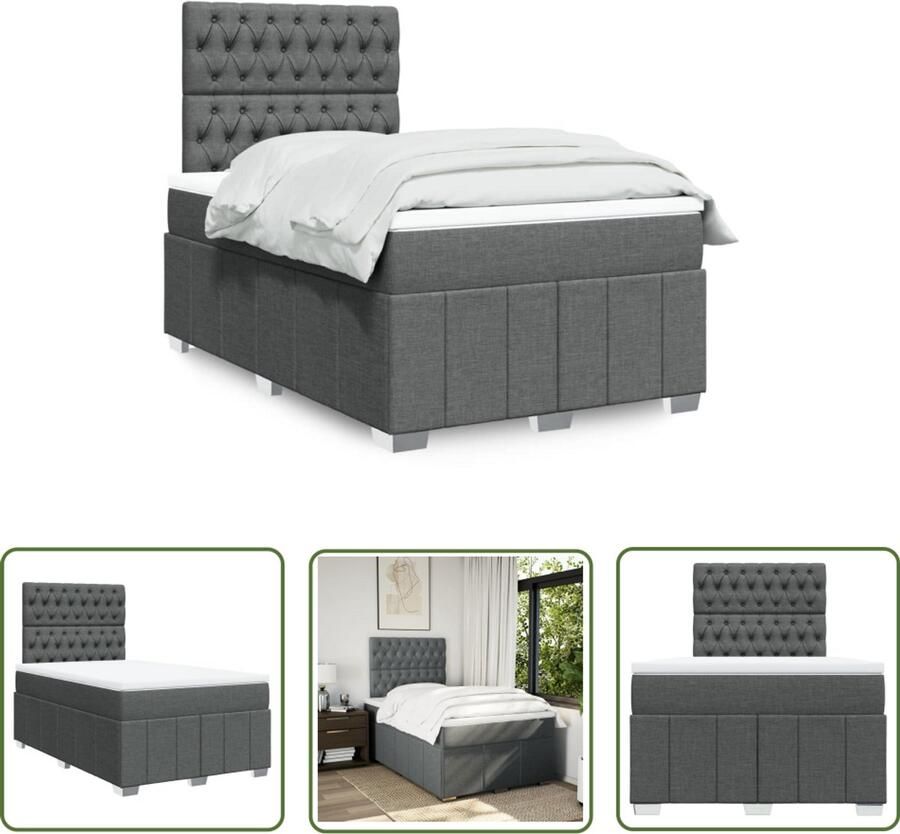 VidaXL Boxspring met matras stof donkergrijs 120x190 cm Boxspring Matras Bed Frame Slaapcomfort Pocketvering