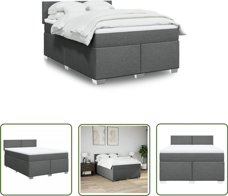 VidaXL Boxspring met matras stof donkergrijs 140x200 cm Boxspring Matras Boxspringbed Slaapcomfort Pocketvering