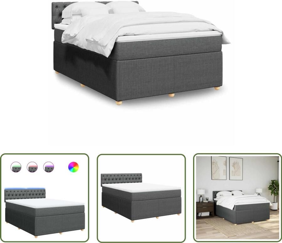 VidaXL Boxspring met matras stof donkergrijs 160x200 cm Boxspring Matras Led Verlichting Boxspringbed Bedroom Furniture
