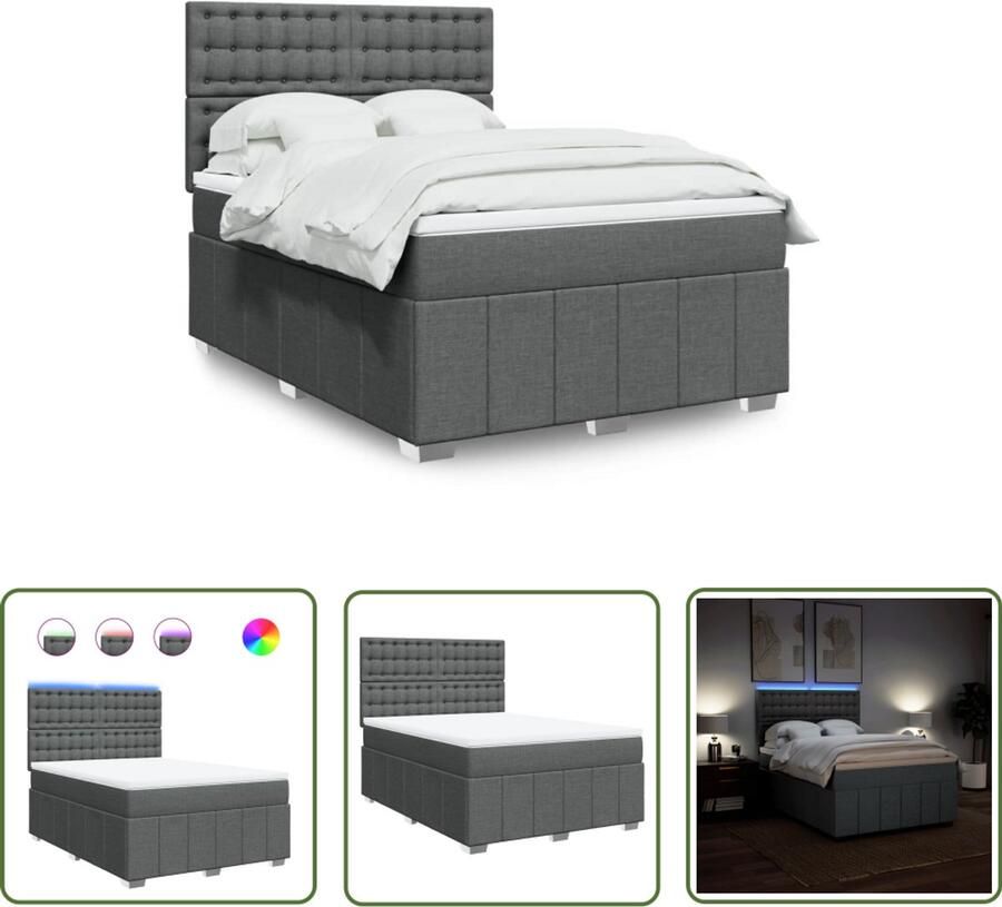 VidaXL Boxspring met matras stof donkergrijs 160x200 cm Boxspring Matras Led Verlichting Dark Grey Bedroom Furniture