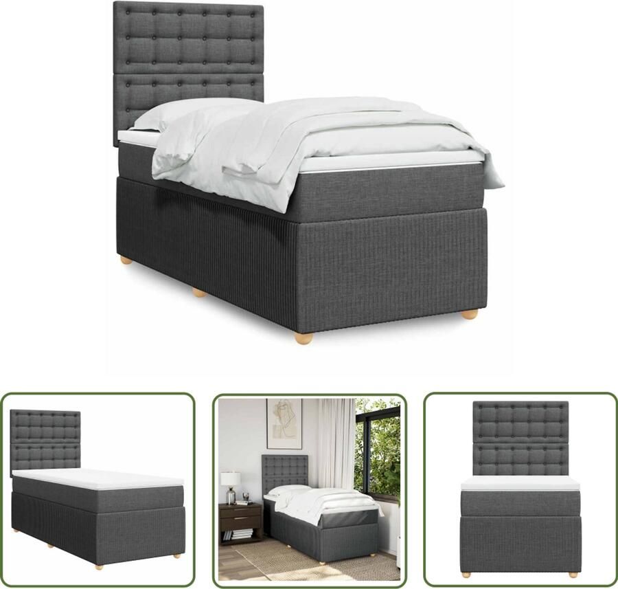 VidaXL Boxspring met matras stof donkergrijs 90x190 cm Boxspring Matras Bed Frame Donkere Grijze Kleur Pocketvering
