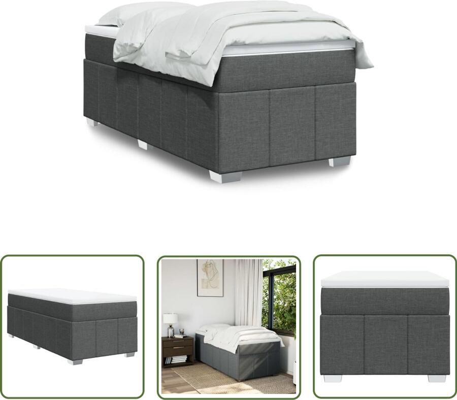 VidaXL Boxspring met matras stof donkergrijs 90x190 cm Boxspring Matras Bed Frame Donkere Grijze Kleuren Pocketvering - Foto 2