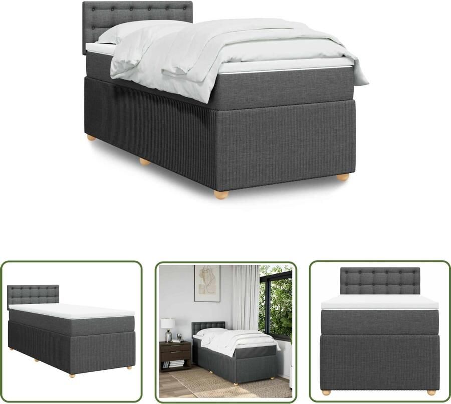 VidaXL Boxspring met matras stof donkergrijs 90x200 cm Boxspring Matras Slaapcomfort Bed Frame Donkere Kleuren - Foto 2