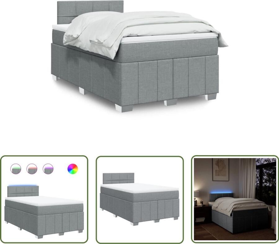 VidaXL Boxspring met matras stof lichtgrijs 120x190 cm Boxspring Matras Led Verlichting Bedroom Furniture Slaapcomfort