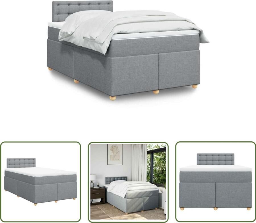 VidaXL Boxspring met matras stof lichtgrijs 120x190 cm Boxspring Matras Slaapcomfort Bed Frame Bedroom Furniture