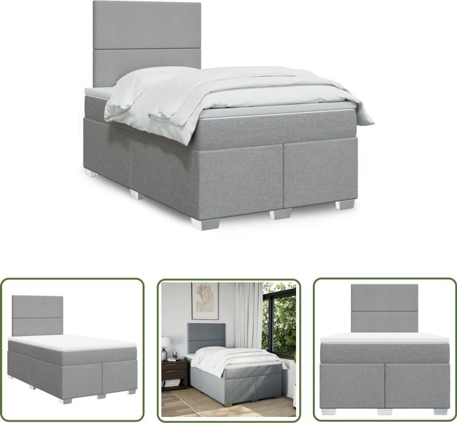 VidaXL Boxspring met matras stof lichtgrijs 120x190 cm Boxspring Matras Slaapcomfort Pocketvering Hoofdbord - Foto 2
