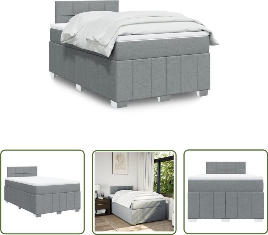 VidaXL Boxspring met matras stof lichtgrijs 120x190 cm Boxspring Matras Slaapcomfort Pocketvering Hoofdbord
