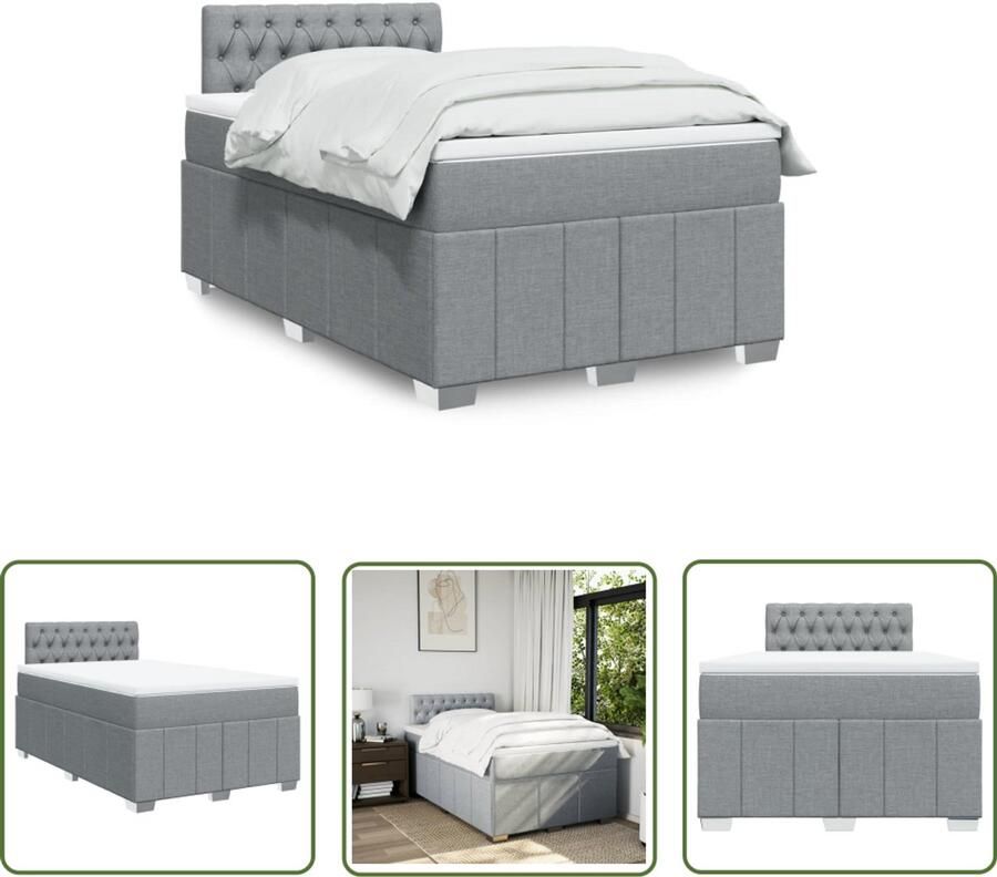 VidaXL Boxspring met matras stof lichtgrijs 120x200 cm Boxspring Matras Slaapcomfort Bed Frame Bedroom Furniture - Foto 2