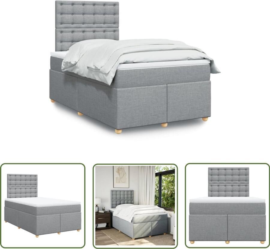 VidaXL Boxspring met matras stof lichtgrijs 120x200 cm Boxspring Matras Slaapcomfort Bed Frame Hoofdbord - Foto 2