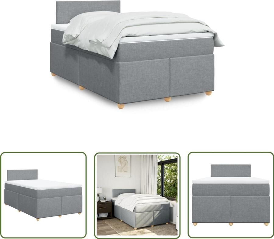 VidaXL Boxspring met matras stof lichtgrijs 120x200 cm Boxspring Matras Slaapcomfort Pocketvering Frame