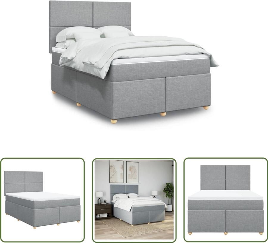 VidaXL Matras Boxspring met matras stof lichtgrijs 140x190 cm Bed Frame Hoofdbord Pocketvering