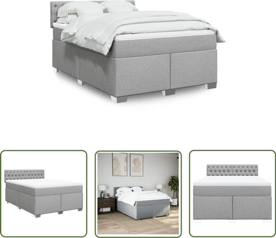 VidaXL Boxspring met matras stof lichtgrijs 140x190 cm Boxspring Matras Bed Frame Slaapkamer Liggen