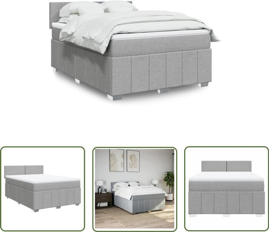 VidaXL Boxspring met matras stof lichtgrijs 140x190 cm Boxspring Matras Bed Frame Slaapkamer Liggen