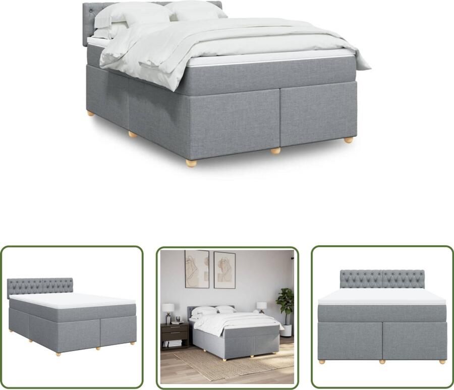 VidaXL Boxspring met matras stof lichtgrijs 140x190 cm Boxspring Matras Pocketvering Slaapcomfort Bed Frame - Foto 2