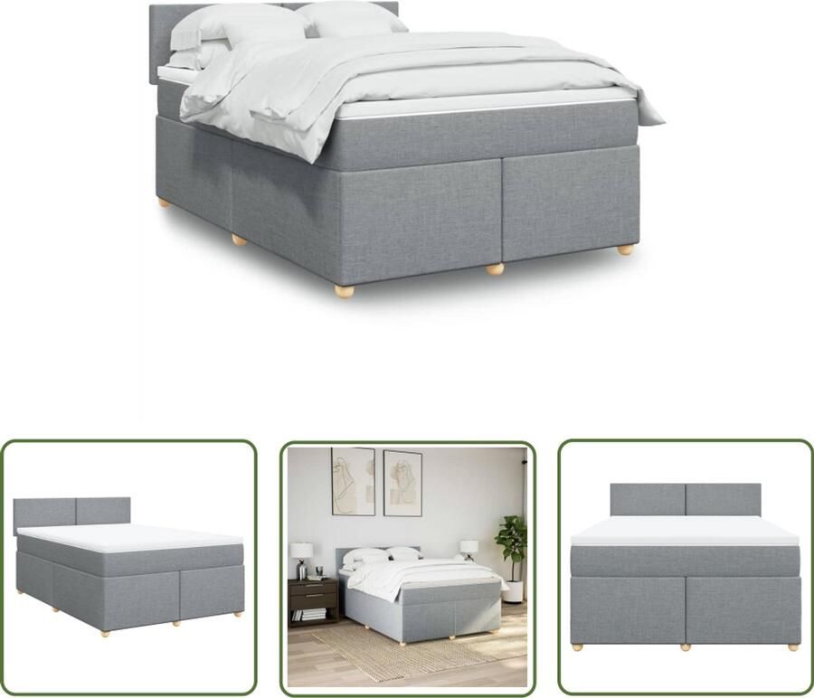 VidaXL Boxspring met matras stof lichtgrijs 140x200 cm Boxspring Matras Slaapcomfort Pocketvering Frame