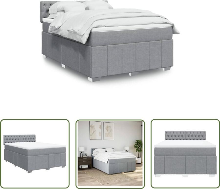 VidaXL Boxspring met matras stof lichtgrijs 140x200 cm Boxspring Matras Slaapcomfort Pocketvering Hoofdbord