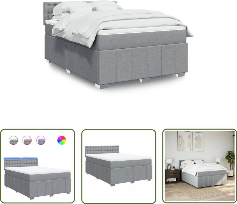 VidaXL Boxspring met matras stof lichtgrijs 160x200 cm Boxspring Matras Led Verlichting Slaapcomfort Bedroom Decoratie