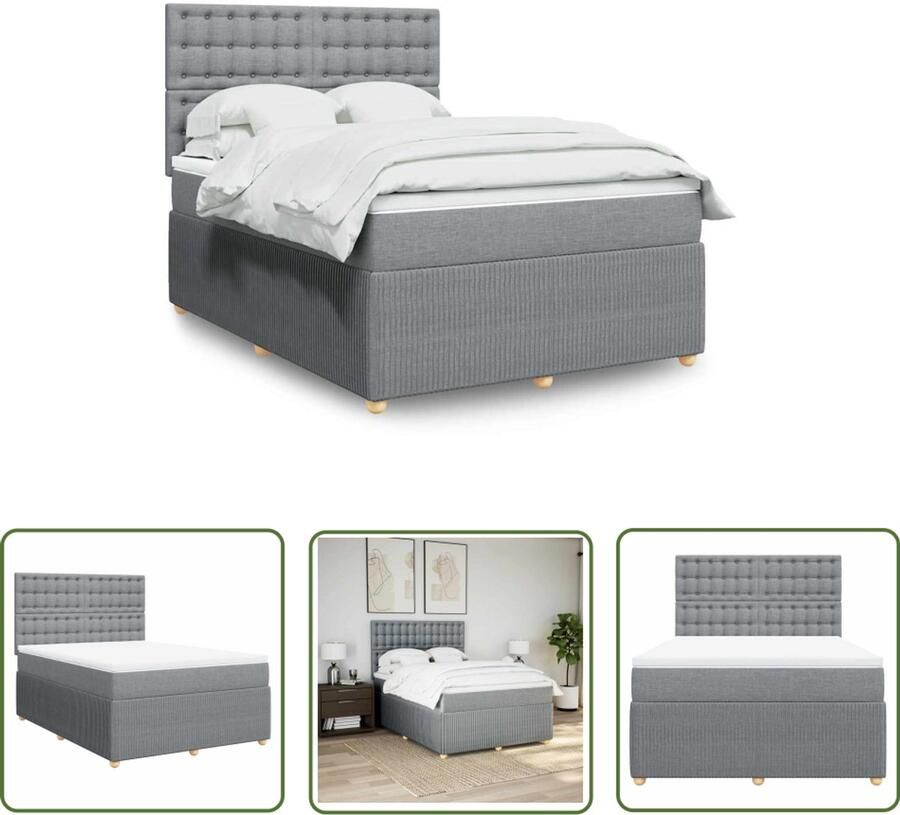 VidaXL Boxspring met matras stof lichtgrijs 160x200 cm Boxspring Matras Slaapcomfort Bed Frame Pocketvering - Foto 2