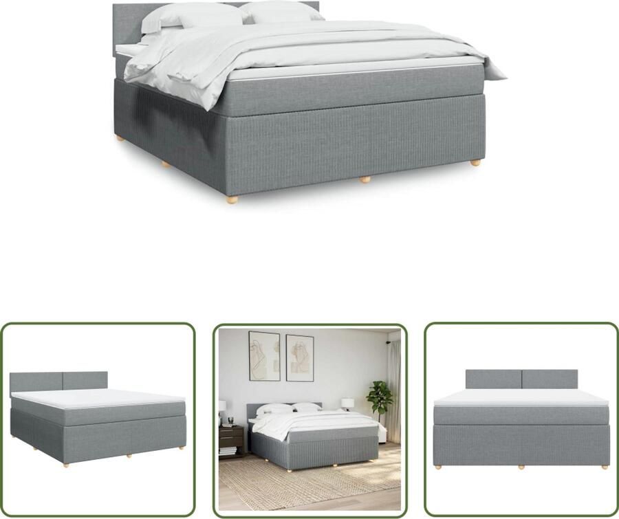 VidaXL Boxspring met matras stof lichtgrijs 180x200 cm Boxspring Matras Slaapcomfort Pocketvering Frame