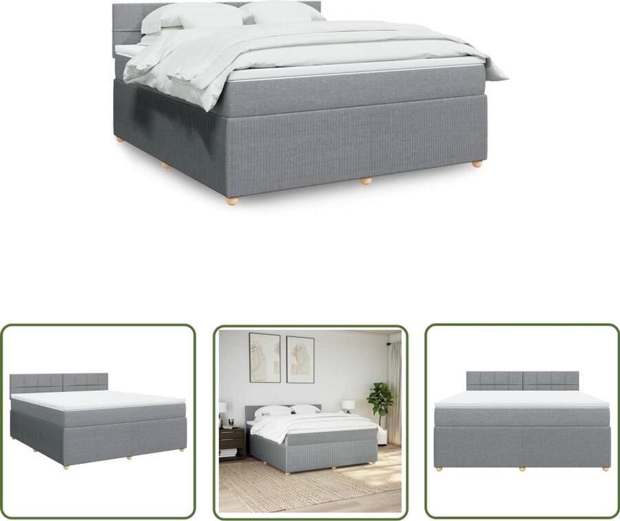 VidaXL Boxspring met matras stof lichtgrijs 180x200 cm Boxspring Matras Slaapcomfort Pocketvering Latex