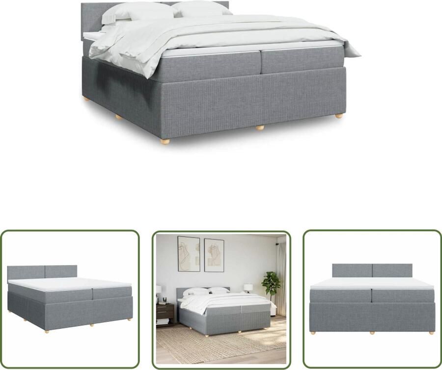 VidaXL Boxspring met matras stof lichtgrijs 200x200 cm Boxspring Matras Slaapcomfort Pocketvering Frame