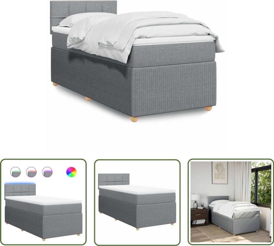 VidaXL Boxspring met matras stof lichtgrijs 90x200 cm Boxspring Matras Led Verlichting Boxspringbed Slaapcomfort - Foto 2