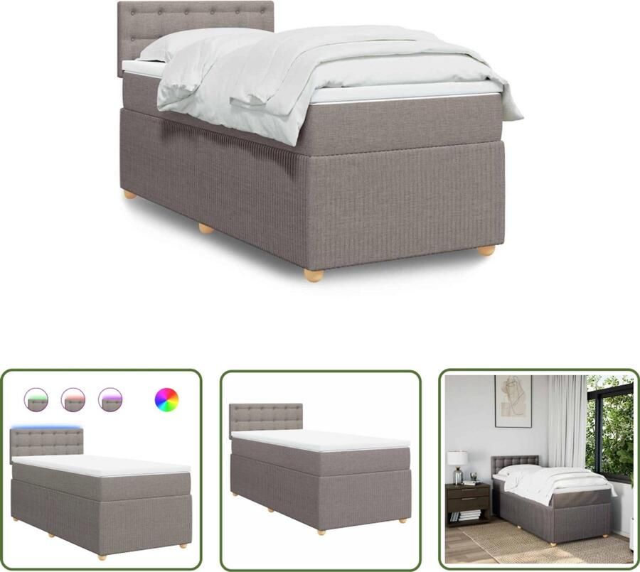 VidaXL Matras Boxspring met matras stof taupe 100x200 cm Led Verlichting Stoffen Bed Bedroom Furniture