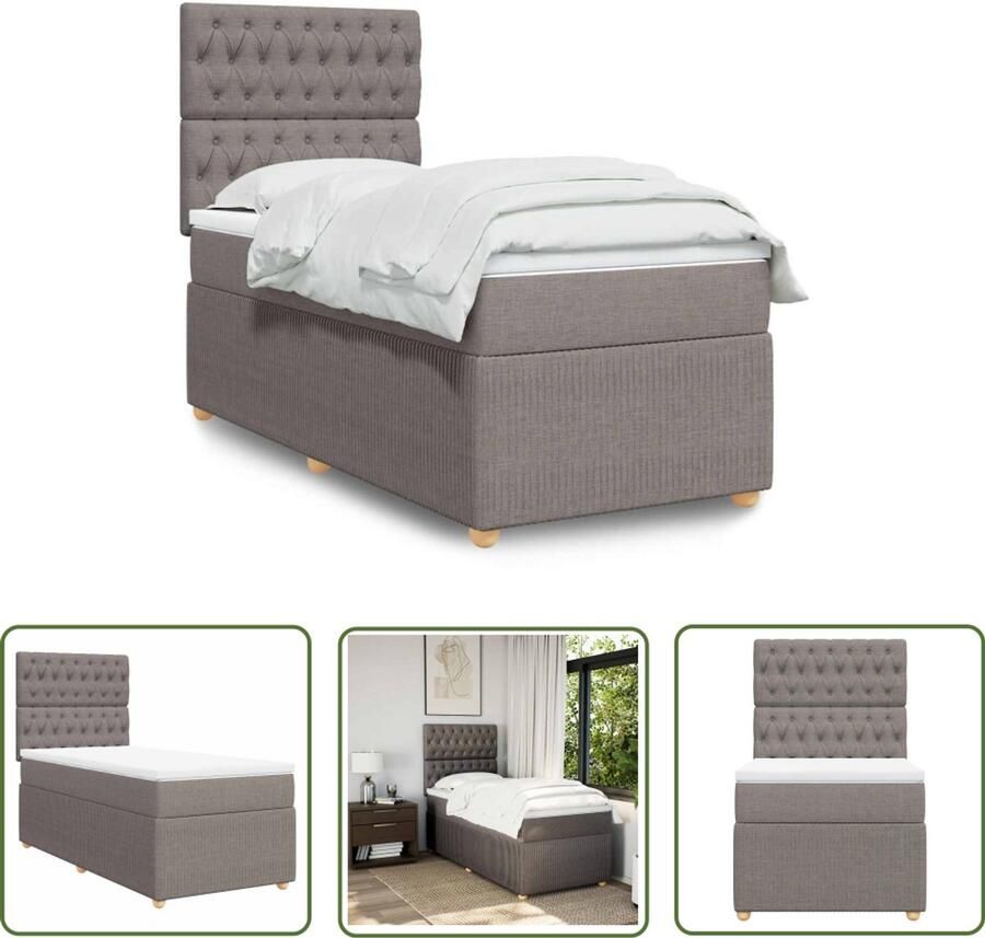 VidaXL Matras Boxspring met matras stof taupe 100x200 cm Slaapcomfort Bed Frame Hoofdbord