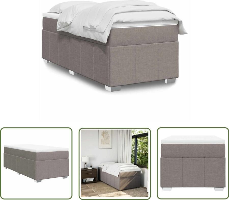 VidaXL Matras Boxspring met matras stof taupe 100x200 cm Topper Boxspringbed Slaapkamer