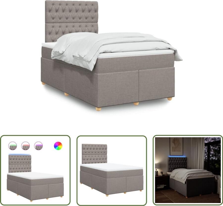 VidaXL Matras Boxspring met matras stof taupe 120x190 cm Led Verlichting Hoofdbord Pocketvering