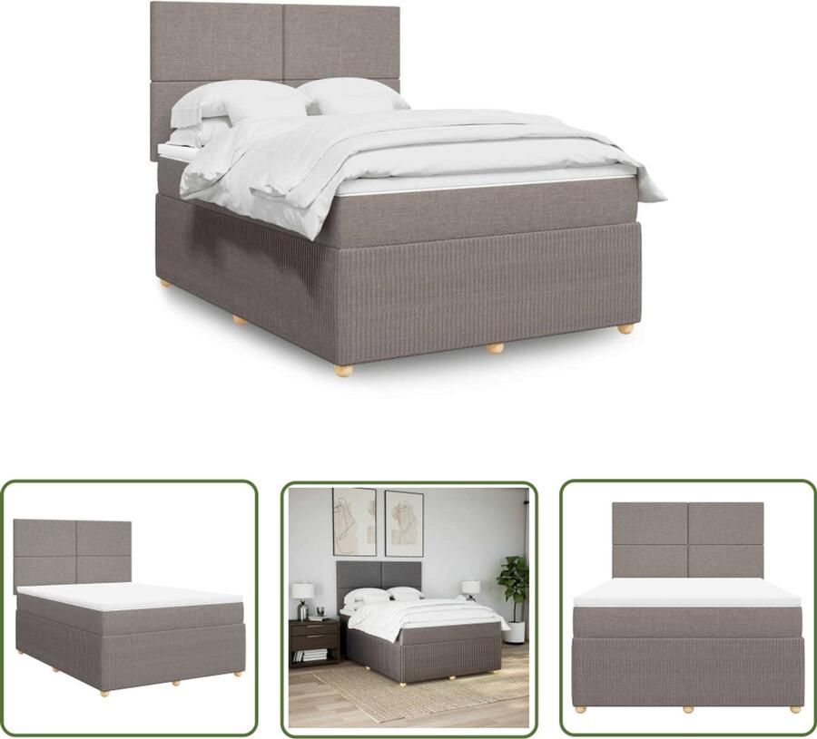 VidaXL Boxspring met matras stof taupe 140x200 cm Boxspring Matras Bedframe Tapijt Bedroom Decoratie