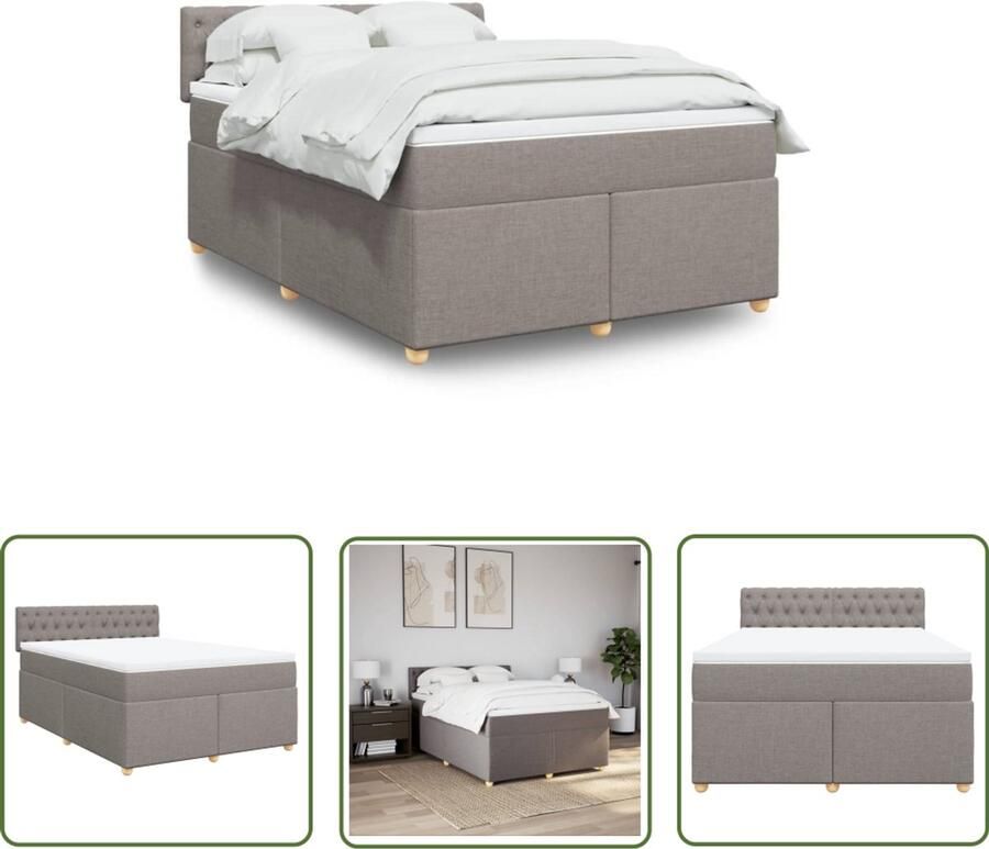 VidaXL Boxspring met matras stof taupe 140x200 cm Boxspring Matras Slaapcomfort Bedroom Furniture Boxspring Bed